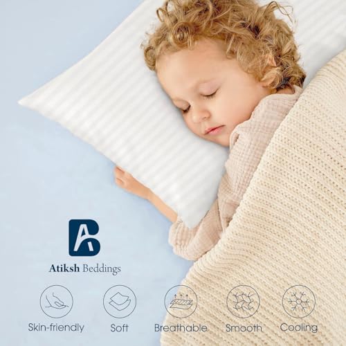 Image of Atiksh Beddings 12x16 Toddler Travel Pillow Cases, Pack of 2, 100% Egyptian Cotton, 600 Thread Count, Zipper Closure, Small Pillowcase for Kids, Daycare, Preschool & Travel, White Stripe