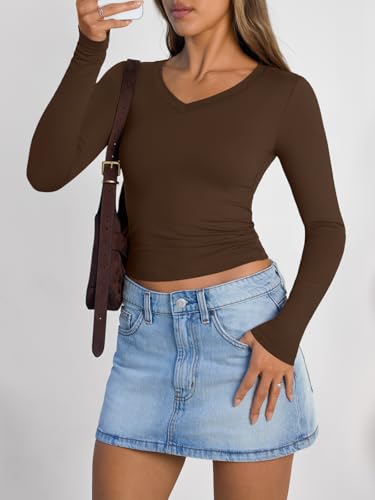 Image of Trendy Queen Womens Long Sleeve Shirts 2026 Fall Fashion Basics Crop Tops