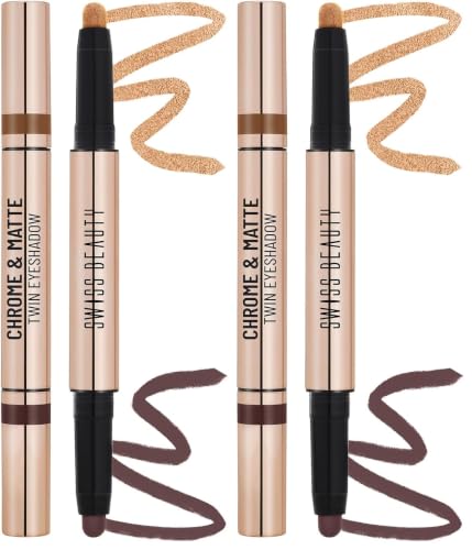 Image of Swiss Beauty Chrome & Matte Twin Eyeshadow Stick | Mix of Matte and Shimmer | Easy to blend, non creasing eyeshadow | 24 Hour Stay | Shade- Cinnamon Crush, 2g (Pack of 2)