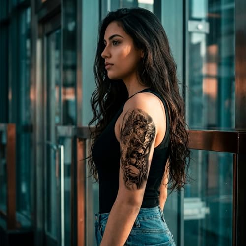 Image of MAYCREATE 34 Sheets Temporary Tattoo Sticker For Men Black Tattoo Stickers Waterproof Large Tattoos Sticker Set-Black