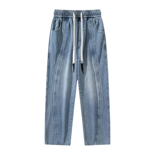 Men's Washed Jeans, Drawstring Loose Wide-Leg Pants, Outdoor Casual Jeans