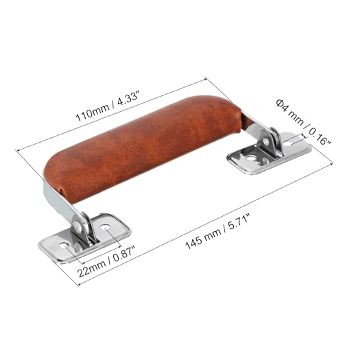 Image of uxcell 2Pcs Brown Leather, Metal Luggage Handle, Vintage Suitcase Replacement Strap, Pull Handle for Trunk Handbag Briefcase Speaker Box
