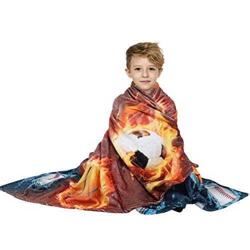 Sports Throw Blanket, Fleece Basketball Baseball Football Soccer Throw Blanket, Cool Extra-Large Sports Blanket For Boys, Kids, And Children, (50In X 60In) Warm And Cozy Fire And Water Ball Blanket #TOP1