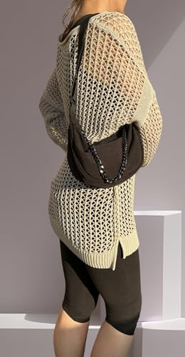 Image of Crescent Nylon Crossbody Casual Sling Bag with Chain Accessories, Hobo, Sling, Casual handbag, Small shoulder bag