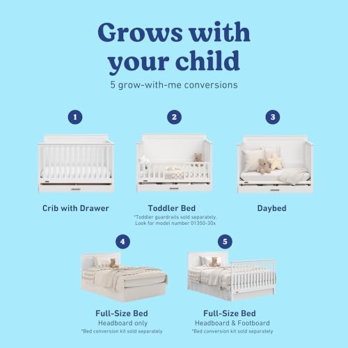 Image of Graco Tristan 5-in-1 Convertible Crib with Drawer (White) - GREENGUARD Gold Certified, Fits Standard Crib Mattress, Premium Handle, Converts to Toddler Bed, Daybed, and Full-Size Bed