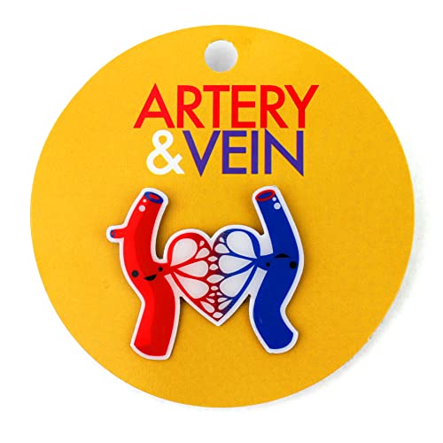 Image of I Heart Guts Artery & Vein Lapel Pin - Life's Bloody Great - Funny Blood Donor Gift - Cute Hematology Phlebotomy Pins for Badge Reel - Blood Character Art