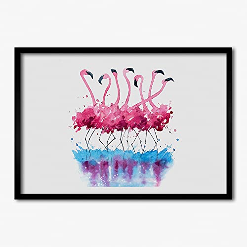 Cadre photo 70x50 cm Tulup avec affiche de flamingi et contour en bois MDF moderne