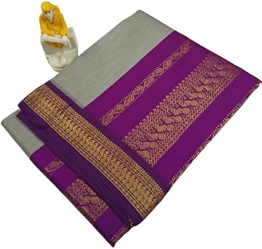 WiMO Ready-to-Wear 9 Yards Madisar Saree – Prestitched Iyer &amp; Iyengar Drape in Silk Cotton with Contrast Zari Border &amp; Pal...