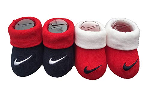 Nike Swoosh Logo Baby Infant Booties Crib Socks, 0-6 Months, Red/White, 2 Pair.