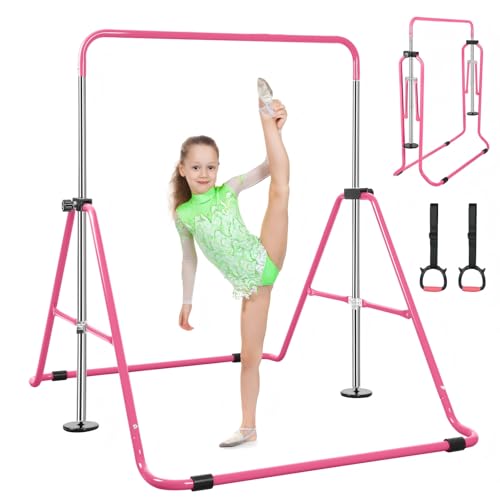 UMIKOOL DIRECT Gymnastics Bar for Kids, Expandable Gymnastics Bars with Ring, Adjustable Height Folding Horizontal Bar for Home (35"-51") for Practice/Gymnastics/Tumbling