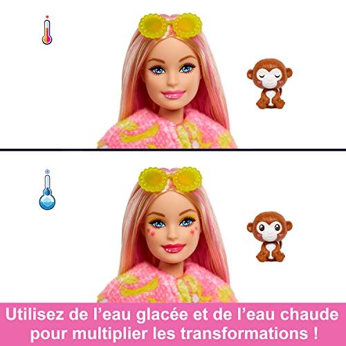 Barbie Poupée Cutie Reveal Série Jungle, poupée avec Costume de Singe en Peluche, 10 Surprises et Changement de Couleur, Jouet Enfant, Dès 3 Ans, HKR01 – Image 4