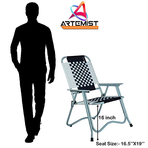 Image of ARTEMIST Foldable Stripe Chair with Arm Rest Portable Chair with Durable Folding Frame, Ideal for Garden, Patio, Lawn, Balcony (Black,Chromium Steel)