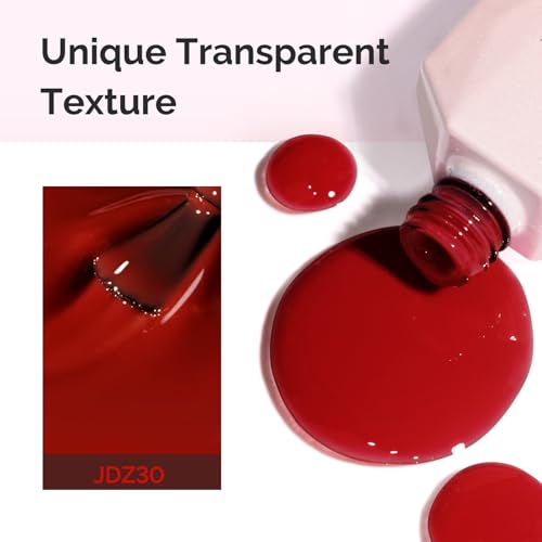 Image of MelodySusie Red Gel Nail Polish, 0.5Fl.oz Jeweliver Jelly Nail Polish Translucent Cherry Red Deep Color Sheer Soak Off UV LED Light Cure Gift for Women Nail Art Manicure JDZ30