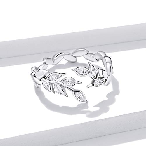 Crystal Leaf Open Statement Stacking Rings S925 Sterling Silver For Women Girls Dainty Cz Rhinestone Adjustable Cuff Wrap Promise Wedding Ring Finger Band Cute Jewelry Gifts #TOP3