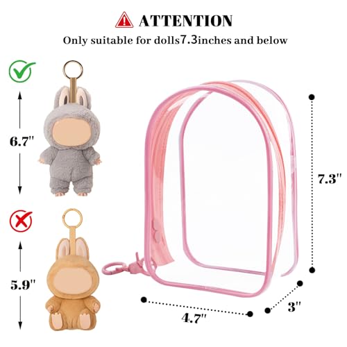 Image of NZNDB Large Clear Figure Display Bag with Keychain Case Blind Box Keychain Carrying Case, Portable Small Doll Storage Pouches PVC Bag (Pink Standing)