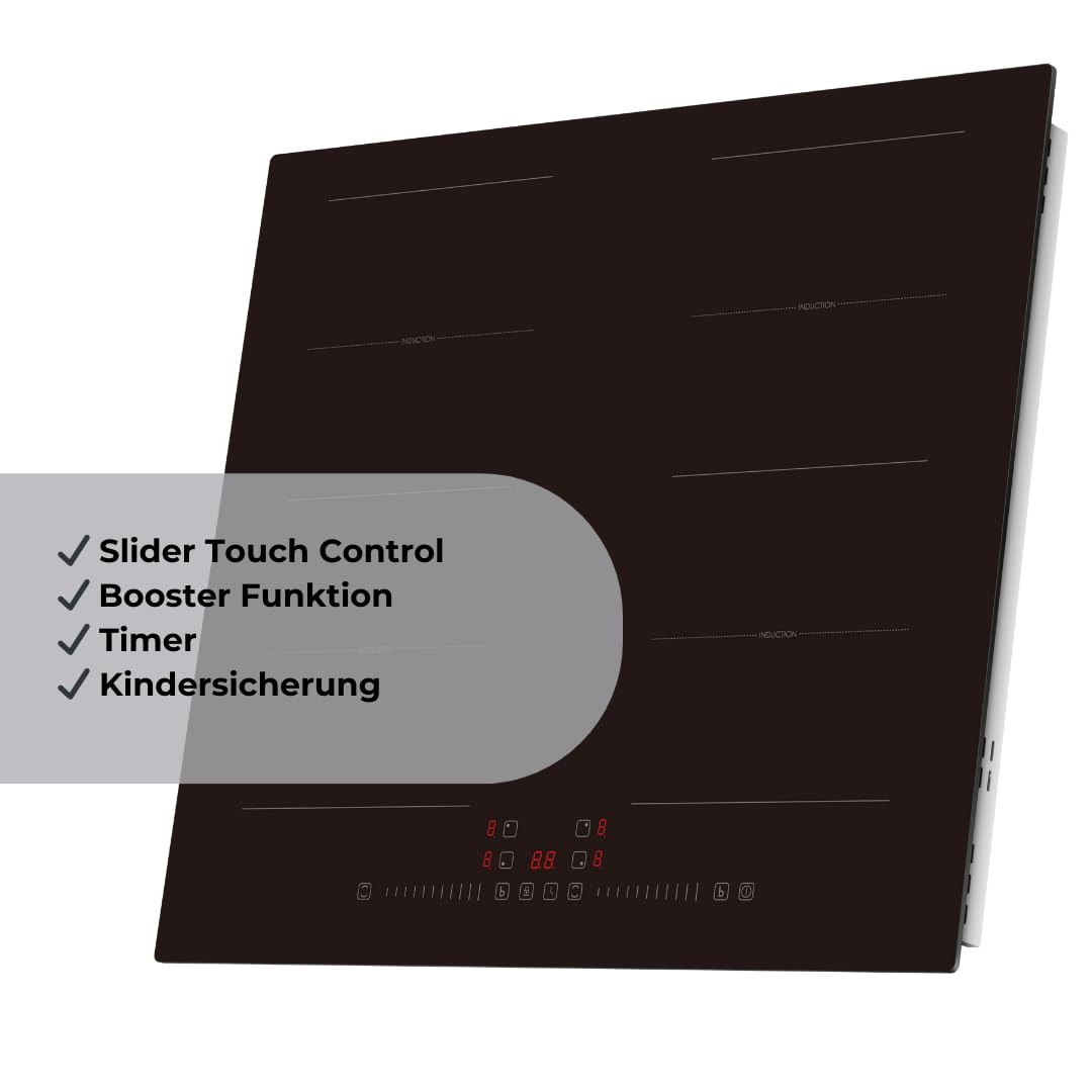 PKM Induktionskochfeld IN4-2FZSA | Glaskeramikkochfeld | Touch Control | Booster Funktion | 2 Flexzonen