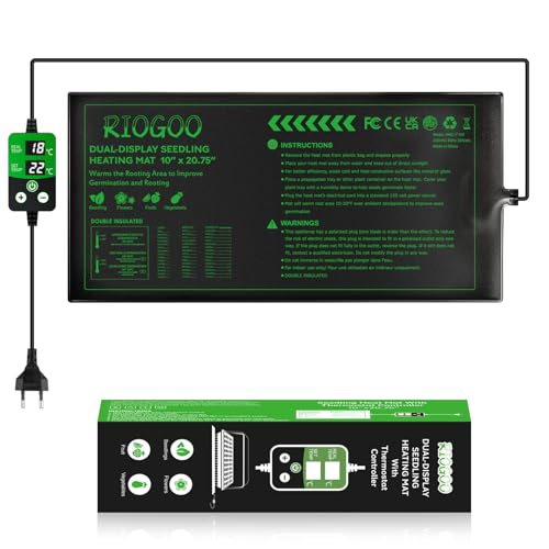 RIOGOO Heizmatte für Setzlinge mit digitalem Thermostatregler, 10 x 20,75 Zoll, 30 W Heizkissen für Saatgutstart, Keimung, Hydrokultur, Brauen, Züchtung, Gewächshäuser