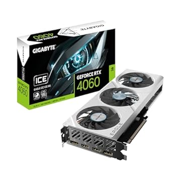 GIGABYTE Placa gráfica GeForce RTX 4060 Eagle OC ICE 8G, 3 ventoinhas WINDFORCE, 8 GB 128 bits GDDR6, placa de vídeo GV-N4060EAGLEOC ICE-8GD