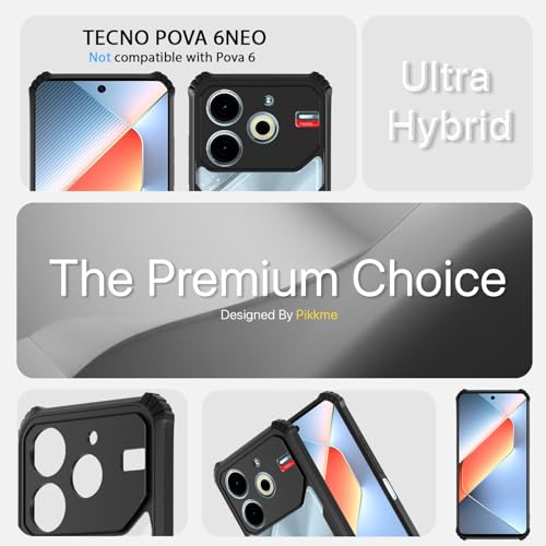 Image of Pikkme Crystal Clear Transparent Back | Ultra Hyrbid | Full Camera Protection | Raised Edge | Bumper Back Case for Tecno Pova 6 Neo (Black)