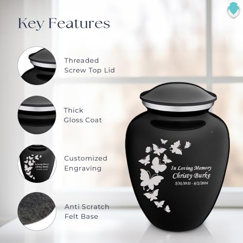 Image of Geturns Embrace Adult Custom Butterfly Cremation Urns for Human Ashes I Black Large Funeral Urn for Female and Male I 200 lbs