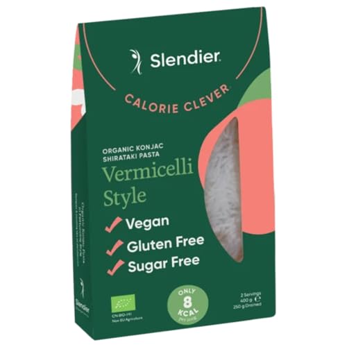Slendier - Fideos de konjac orgánicos estilo vermicelli | fideos shirataki | Bajo en carbohidratos, alto en fibra | Fácil, sabroso y saludable | Apto para celíacos y veganos