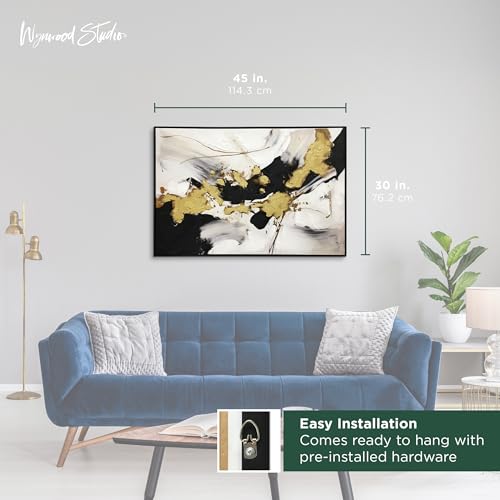Spilled Gold Liquid Black and White Abstract Framed Wall Art With Hand Painted Accents by Wynwood Studio, 45" x 30" by Wynwood Studio - Image 6