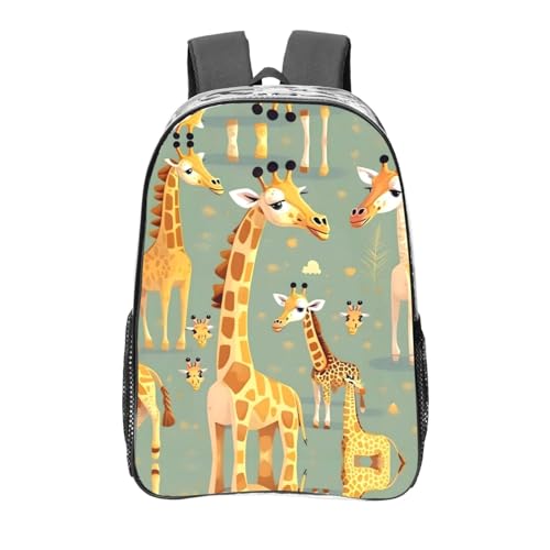 Sac à dos transparent noir anti-perte de temps avec poches de rangement motif girafes