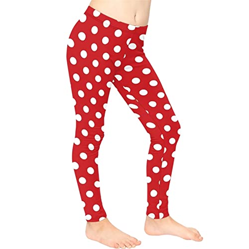 Renewold Polka Dot Red High Waist Girls Leggings Athletic Leggings Kids Legging Child Dance Workout Running Yoga Pants Comfort Tights For Party Beach Trip #TOP5