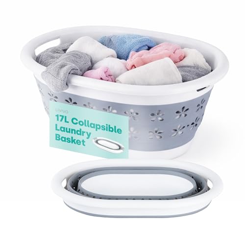 LIVIVO Collapsible Laundry Basket 17L - Foldable Laundry Basket with Handles, Space-Saving Pop Up Washing Basket - Multipurpose Laundry Hamper for Home, Dorms & Utility Rooms (Grey)