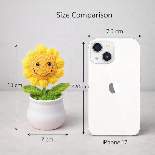 Image of Amazon Brand - Umi Handmade Crochet Flower Pot for Home & Office Decor, Cute Smiling Floral Tabletop Showpiece, Aesthetic Desk Decoration, Unique Gift for Friends Family & Loved Ones (Sunny Yellow)