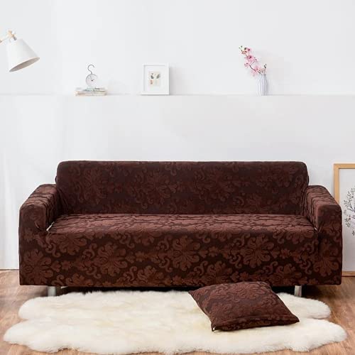 Funda de sofá elástica Jacquard marrón de 2 plazas para salón 2
