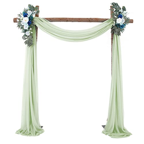 DanLink Lot de 1 Mariage Arche Tenture, Mariage Voilage Drapés en Mousseline éLastique de 70 X 550 cm pour Décoration de Mariage Toile de Fond Rideau de Gaze (Gris Vert)