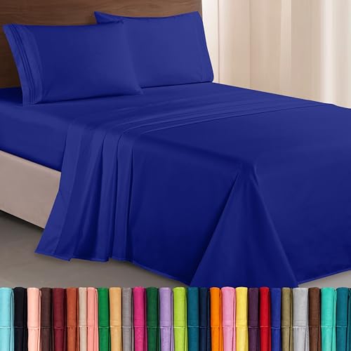 Image of Elegant Comfort Luxurious 1500 Premium Hotel Quality Microfiber Three Line Embroidered Softest 4-Piece Bed Sheet Set, Wrinkle and Fade Resistant, Twin /Twin XL, Royal Blue