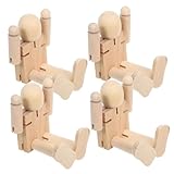 Operitacx Holzroboter Figuren 4 Stück 13cm Beweglich zum Bemalen Kinder Selbstgemacht Bastelmaterial Vorschule Kunstförderung