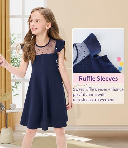 Girls Dress Summer Ruffle Sleeves Crewneck Polka Dot Mesh A Line Casual Party Dresses3