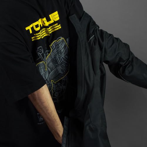 Image of TIIVRA Torque Black Biker Oversized Tshirt Half Sleeve for Men, Cotton, Drop Shoulder, Graphic Printed, Round Neck, High GSM, Back Printed, Black & Yellow Design