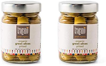 Tragano Greek Organics Pitted Greek Green Olives (8 Ounce, 2 Pack)