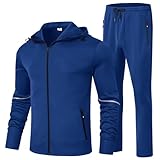 BGOWATU Men's Tracksuits Set Fall Winter Jacket Hoodie Sweatsuit Running Sport Pants Jogging Suits with Pockets Royal Blue XL