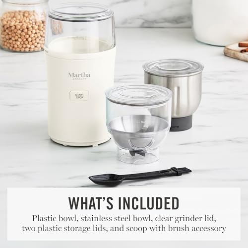 Martha Stewart Electric Coffee & Spice Grinder with Dual Bowls, Linen Cream - 2