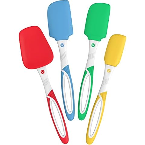 Vremi 4 Piece Spatula Set - Colorful Silicone Rubber Baking Spatulas Nonstick BPA Free Dishwasher Safe - Turner Spatula for Icing Brownie or Cake Frosting Decorating - Heat Resistant up to 450°F Cover