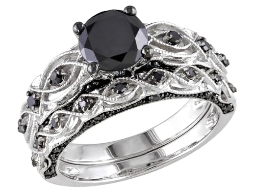 1.39 Carat (ctw) Black Diamond Engagement Ring and Wedding Band Set in 10K White Gold4