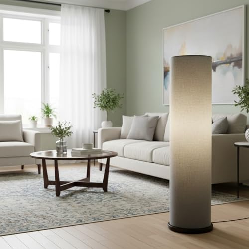Image of Cylinder Shape Wooden Base Corner Decorative Floor Lamp with Fabric Shade for Bedroom, Living Room, Home Decor, Pack of 1 (Gray)