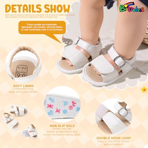 Image of Babelvit Infant Baby Girl Boy Sandals Comfort Premium Summer Outdoor Casual Beach Shoes with Flower Bowknot Anti Slip Rubber Sole Newborn Toddler Prewalker First Walking Shoes