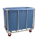 470L Commercial Rolling Laundry Cart with Wheels - 440 Lbs Heavy Duty Stainless Steel Canvas Hamper, Extra Large Blue Utility Truck Basket for Hotel, Dorm, & Big Family