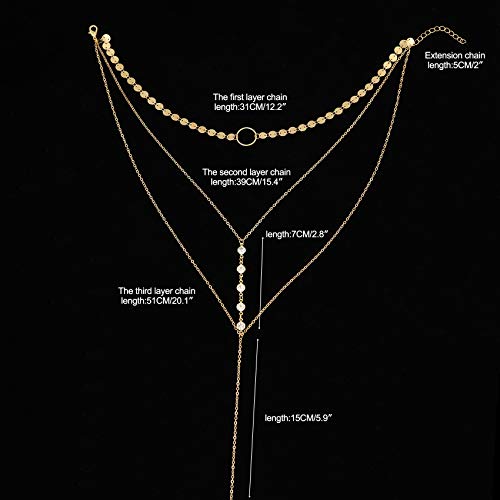 Suyi Stylish Layered Sequins Choker Necklace with Thin Long Chian Pendant for Women Lady 6