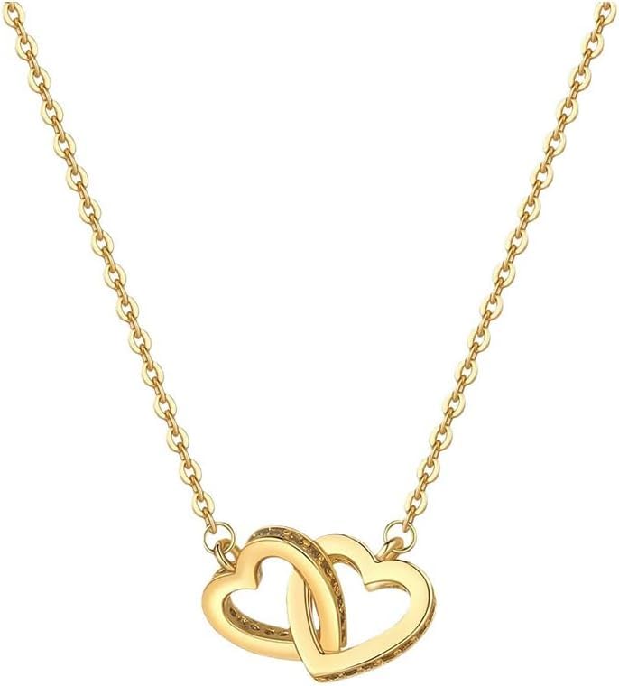 QKEPCY Collier pour Femme Pendentif Coeur En Zircone Cubique Coeur Or Argent en Acier Inoxydable Chaîne Réglable Amour Pendentif Hypoallergénique...