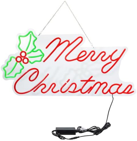LED Neon Strip Light Merry Christmas Sign - Lighted Decoration - Red & Green - 33 Inch Display