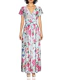 OUGES Women's V-Neck Pattern Pocket Maxi Long Dress(Floral-5,XXL)