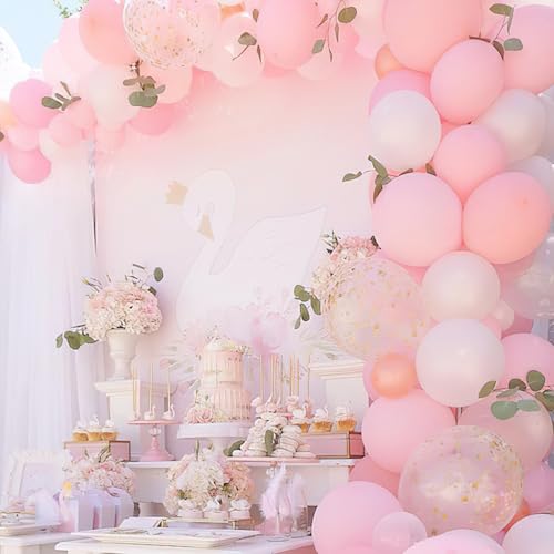 Image of PartyWoo Pink White and Silver Balloons 66pcs 12 Inch Baby Pink Pearl White Silver Confetti Balloons for Graduation Baby Shower Birthday Gender Reveal Anniversary Bachelorette Party Decorations