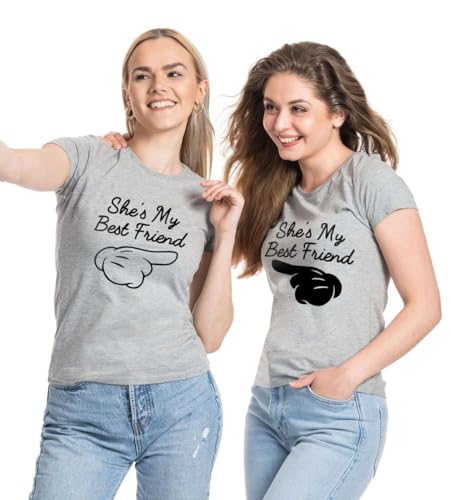 Blondie & Brownie Best Friends T-Shirts für Damen BFF Best Friends T-Shirt für 2 – Grau – Medium